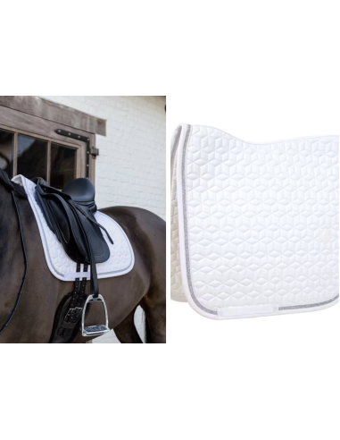 KENTUCKY HORSEWEAR - TAPIS DE SELLE DRESSAGE BLANC GLITTER ROPE ARGENTÉ
